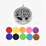 Alloy Diffuser Locket Pendants, with 304 Stainless Steel Findings and Random Single Color Non-Woven Fabric Cabochons Inside, Magnetic, Flat Round with Tree of Life, Random Single Color, 39.5x34x6.5mm, Hole: 3.5mm(PALLOY-Q352-27)