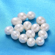 Grade AA Natural Cultured Freshwater Pearl Beads, Half Drilled, for Mother's Day Earring Making, teardrop, White, about 8~9mm in diameter, 8~12.5mm long, hole: 0.9mm(X-OB011)