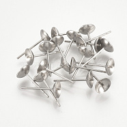 304 Stainless Steel Stud Earring Findings, For Half Drilled Beads, Stainless Steel Color, 6mm, Pin: 0.8mm(STAS-T019-6)