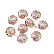 Flower Printed Transparent Acrylic Rondelle Beads, Large Hole Beads, Clear, 15x9mm, Hole: 7mm(TACR-S160-01-D04)