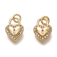Brass Micro Pave Clear Cubic Zirconia Charms, Long-Lasting Plated, with Jump Rings, Heart Lock, Real 18K Gold Plated, 11.5x8.5x3mm, Jump Ring: 4x1mm, 2mm Inner Diameter(ZIRC-B002-11G)