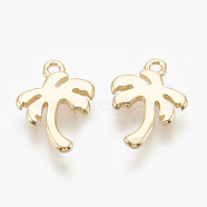 Brass Charms, Coconut Tree, Nickel Free, Real 18K Gold Plated, 12x8.5x1mm, Hole: 1mm(KK-S345-239)