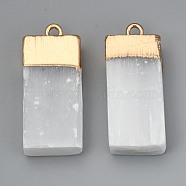 Natural Selenite Pendant, with  Iron Loops, Rectangle, Light Gold, 34~35.5x14.5~17x9~10mm, Hole: 2.5mm(X-G-Z007-01G)