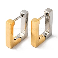 Two Tone Brass Rectangle Hoop Earrings, Real Gold Plated & Real Platinum Plated, 15x13x4mm(EJEW-P228-04)
