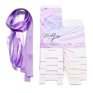 Square Fold Paper Candy Boxes, with Ribbon & Word, for Bakery and Baby Shower Gift Packaging, Pearl Pink, Finished Product: 8x8x9cm(CON-TAC0004-05B)