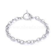 Unisex 304 Stainless Steel Cable Chain Bracelets, with Toggle Clasps, Stainless Steel Color, 7-5/8 inch(19.4cm), 5mm(BJEW-P245-39P)