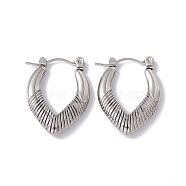 304 Stainless Steel Teardrop Hoop Earrings for Women, Stainless Steel Color, 23x17x3.5mm, Pin: 0.6mm(EJEW-E199-13P)