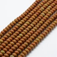 Natural Wood Lace Stone Beads Strands, Rondelle, 6x4mm, Hole: 1mm, about 96~97pcs/strand, 15.3 inch(39cm)(G-G665-15-6x4mm)