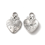 304 Stainless Steel Pendant, Heart Charm, Stainless Steel Color, 17x11x2.5mm, Hole: 2.5mm(STAS-H212-36P)