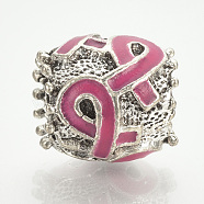 Alloy Enamel European Beads, Large Hole Beads, Barrel, Antique Silver, Hot Pink, 11x11mm, Hole: 5mm(MPDL-Q208-032)