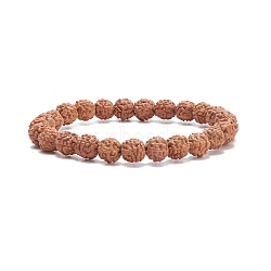 Mala Beads Bracelet, Round Natural Rudraksha Beaded Stretch Bracelet for Women, Saddle Brown, Inner Diameter: 2-1/4 inch(5.6cm), Beads: 8~8.5mm(BJEW-JB08258)