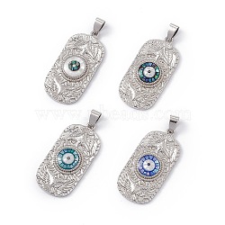 Natural Shell Pendants, Oval Charms with Evil Eye, Dyed, with Rack Plating Platinum Tone Brass Findings, Long-Lasting Plated, Mixed Color, 36x17x4mm, Hole: 6x4mm(KK-M234-01P)