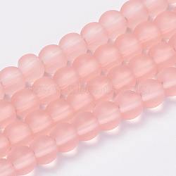 Transparent Glass Beads Strands, Frosted, Round, Pink, 6mm, Hole: 1mm, about 55pcs/strand, 12.9 inch(GLAA-Q064-04-6mm)