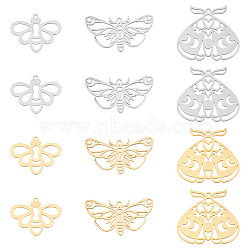 12Pcs 3 Style 201 Stainless Steel Pendants, Insects Style, Golden & Stainless Steel Color, 18~28.5x24.5~30x1mm, Hole: 1.4~1.6mm, 4pcs/style(STAS-DC0001-59)