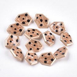 Zinc Alloy Shank Buttons, with Epoxy Resin, Polygon, Matte Gold Color, SandyBrown, 21.5x27.5x8mm, Hole: 2mm(BUTT-S023-04A)