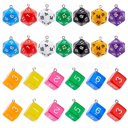 PandaHall Elite 28Pcs 2 Style Acrylic Pendants, with Iron Finding, Dice, Mixed Color, 27.5~28x20~21x16~20mm, hole: 2mm, 14pcs/style(OACR-PH0001-83)