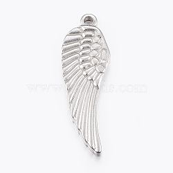 304 Stainless Steel Pendants, Wing, Stainless Steel Color, 35x11.5x3mm, Hole: 2mm(X-STAS-E421-044P)