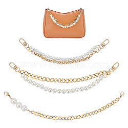 WADORN 3Pcs 3 Style Purse Strap Extenders, with ABS Plastic Imitation Pearl Beads, PU Leather & Alloy Cable Chain & Swivel Clasps, Bag Replacement Accessories, Golden, 265~332mm, 1pc/style(FIND-WR0009-30)