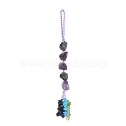 Nuggets Natural Amethyst Pendant Decorations, Braided Nylon Thread and Gemstone Chip Tassel Hanging Ornaments, 185~190mm(HJEW-JM00992-02)