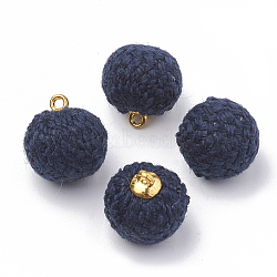 Handmade Cloth Fabric Covered Pendants, with Golden Tone Alloy Findings, Round, Midnight Blue, 17~18x14~14.5mm, Hole: 1.5mm(WOVE-N006-23-B)