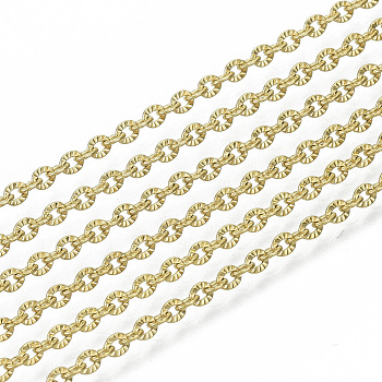 304 Stainless Steel Chains, Cable Chains, Link Chains, Textured, with Spool, Golden, 2.5x2x0.3mm, about 82.02 Feet(25m)/roll