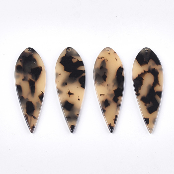 Cellulose Acetate(Resin) Pendants, Leopard Print, Teardrop, PapayaWhip, 39x13x2.5mm, Hole: 1.5mm