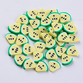 Handmade Polymer Clay Cabochons, Fashion Nail Art Decoration Accessories, Watermelon, Light Yellow, 10~12x10~12x2mm, about 2000~2500pcs/500g