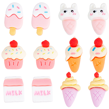 50Pcs Opaque Resin Decoden Cabochons, Imitation Food, Ice Cream & Cake & Milk, Mixed Color, 19~27x12.5~17x5.5~8mm