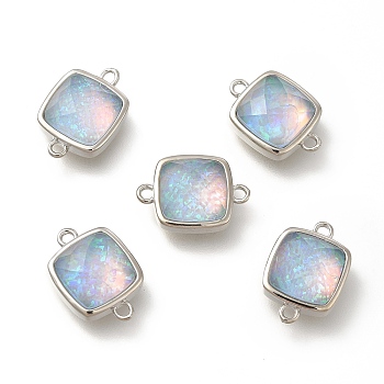 Synthetic Opal Connector Charms, Square Links, with Brass Findings, Platinum, 11.5x16.5x5.5mm, Hole: 1.5mm