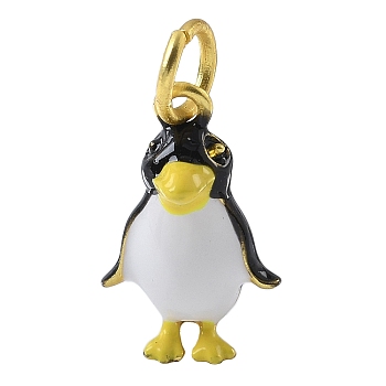 Brass Enamel Pendants, Golden Tone 3D Cartoon Charms, with Jump Ring, Penguin, 19x11.5x9mm, Hole: 5mm