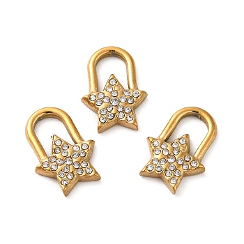 Ion Plating(IP) 304 Stainless Steel Pendants, with Crystal Rhinestone, Star Charms, Golden, 15x11x2.5mm, Hole: 3.5x5mm