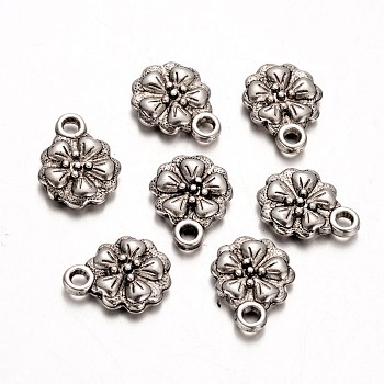 CCB Plastic Charms Pendants, Flower, Antique Silver, 17x13x3mm, Hole: 2mm
