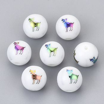 Electroplate Glass Beads, Round with Constellations Pattern, Multi-color Plated, Aries, 10mm, Hole: 1.2mm