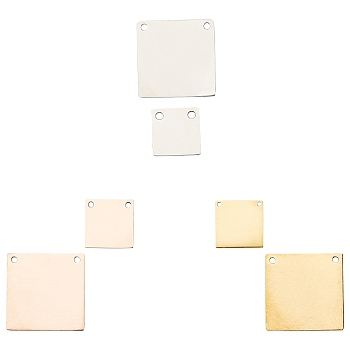 SUNNYCLUE 6Pcs 2 Size 3 Colors 201 Stainless Steel Pendants, Manual Polishing, Square, Mixed Color, 16x16x1mm, 10x10x1mm, Hole: 1mm