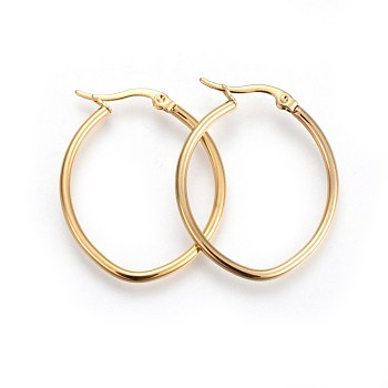 201 Stainless Steel Hoop Earrings, with 304 Stainless Steel Pin, Oval, Golden, 12 Gauge, 34x28x2mm, Pin: 1mm