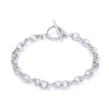 Unisex 304 Stainless Steel Cable Chain Bracelets, with Toggle Clasps, Stainless Steel Color, 7-5/8 inch(19.4cm), 5mm