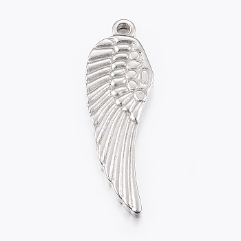 304 Stainless Steel Pendants, Wing, Stainless Steel Color, 35x11.5x3mm, Hole: 2mm