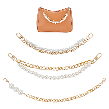 WADORN 3Pcs 3 Style Purse Strap Extenders, with ABS Plastic Imitation Pearl Beads, PU Leather & Alloy Cable Chain & Swivel Clasps, Bag Replacement Accessories, Golden, 265~332mm, 1pc/style