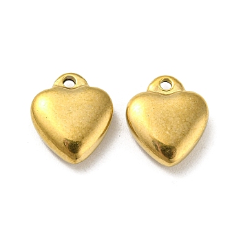 Ion Plating(IP) 304 Stainless Steel Pendants, Heart Charm, Real 18K Gold Plated, 11.5x10x3.5mm, Hole: 1.2mm