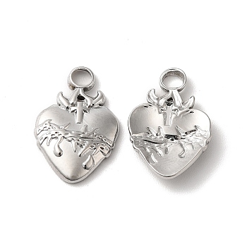 304 Stainless Steel Pendant, Heart Charm, Stainless Steel Color, 17x11x2.5mm, Hole: 2.5mm