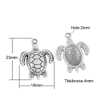 Tibetan Style Alloy Pendants, Cadmium Free & Nickel Free & Lead Free, Sea Turtle, Antique Silver, 23x18x4mm, Hole: 2mm