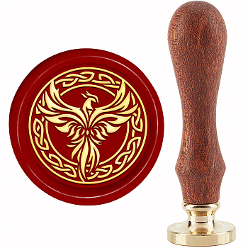 Brass Wax Seal Stamp with Handle, for DIY Scrapbooking, Phenix Pattern, 89x30mm