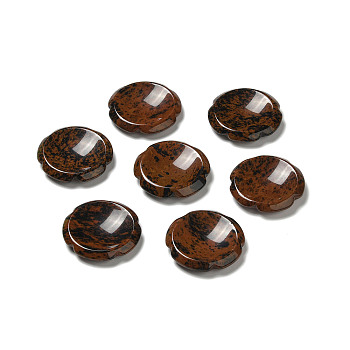 Natural Mahogany Obsidian Worry Stones, Flower Shape, 37.5~38x38x7~7.5mm