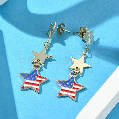 Independence Day Alloy Enamel Star Stud Earrings(EJEW-TA00316)-3