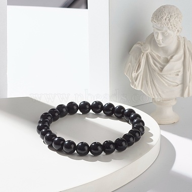 Natural Obsidian & Lava Rock Round Beads Stretch Bracelets Set(BJEW-JB06982-04)-8