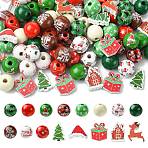 100Pcs 16 Styles Printed Wood European Beads, Large Hole Beads, Christmas Pattern Theme, Mixed Color, 14.5~21.5x14~21x4.5~15mm, Hole: 1.6~4.5mm(WOOD-CJ0002-55)