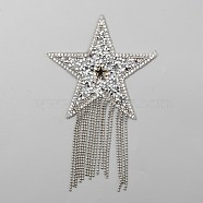 Star Resin Hotfix Rhinestone, with Tassel, Iron on Patches, for Dress, Shoes, Garment Decoration, Silver, 135mm(PATC-WH0001-79A)