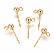 304 Stainless Steel Ear Stud Components, with Loop, Ball, Real 18k Gold Plated, 15x4mm, Hole: 1.5~2mm, Pin: 0.8mm(STAS-F227-18B-G)