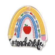 Study Style Opaque Acrylic Sided Pendants, with Word Teacherlife, Colorful, 41.5x34x2.4mm, Hole: 2mm(MACR-D027-03E)