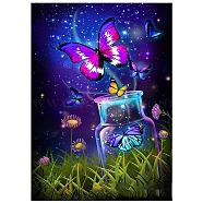 DIY Rectangle Butterfly Theme Diamond Painting Kits, Including Canvas, Resin Rhinestones, Diamond Sticky Pen, Tray Plate and Glue Clay, Butterf with Wishing Bottle, Royal Blue, 400x300mm(DIAM-PW0004-030)